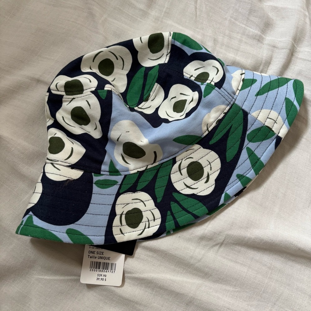 Marimekko Blue and Green Floral Bucket Hat NWT